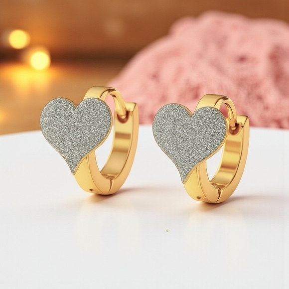 ποΈ18K Gold Plated Shimmering Heart Huggie Earrings π Trendy Sparkling Hoops - Picture 7 of 12